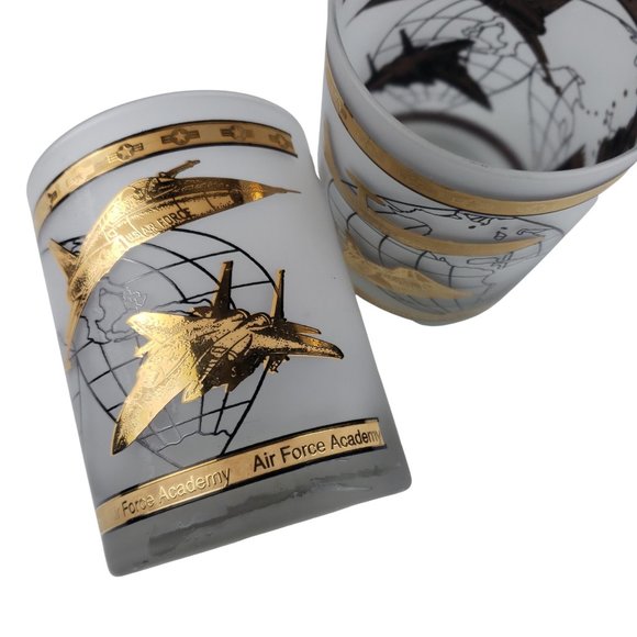US Air Force Academy Frosted Rock Glass Kapan Kent NWT Gilded Set of 2 - Picture 2 of 9